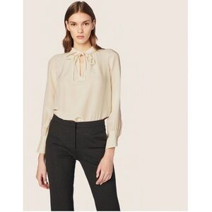 Derek Lam Sonia Tie-Neck Long-Sleeve 100% Silk Blouse